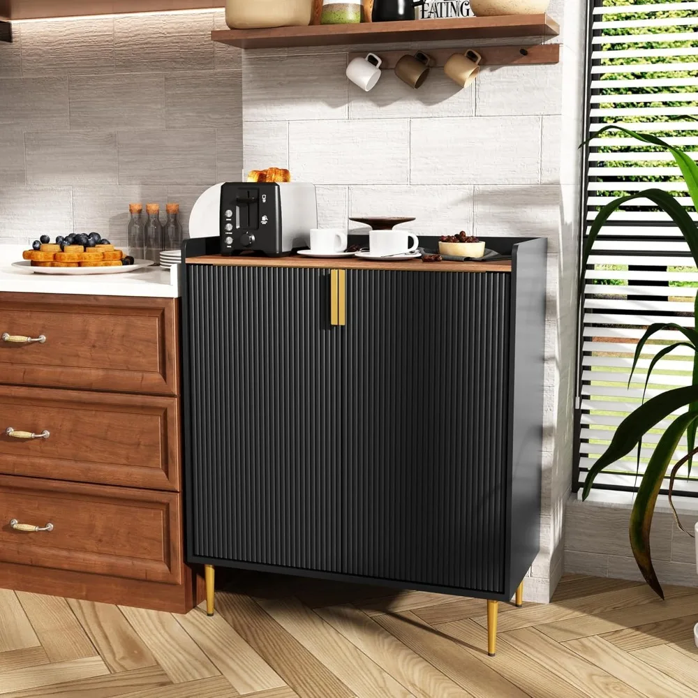Sideboard Buffet Cabinet with Fluted Texture, Modern Coffee Bar Cabinet with Wine Rack&Drawers, Liquor