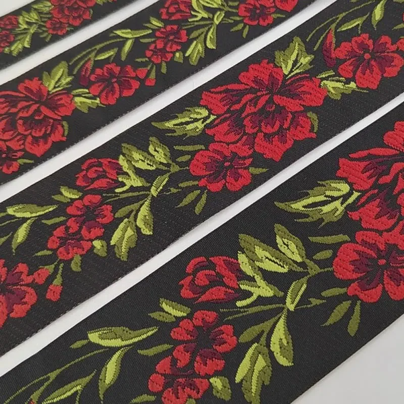 10m Peony Flowers Jacquard Trim Retro Ethnic Style Old Fashioned Embroidered Jacquard Ribbon Trim for DIY Craft Embellishment