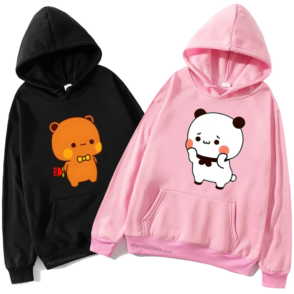 Panda and Brownie Bear Couple Hoodies Cute Kawaii Bubu and Dudu Graphic Sweatshirt Women Men's Clothes Kawaii Casual Korean Styl
