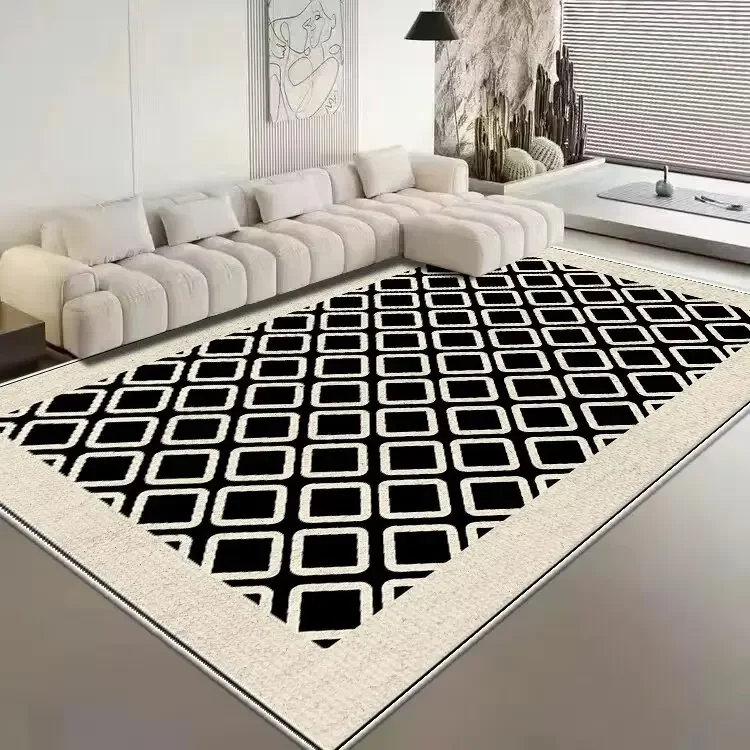 French Retro Carpet Living Room Decoration Checkerboard Rugs for Bedroom Ins Wind Plaid Bedside Floor Mat Large Area Plush Rug 3