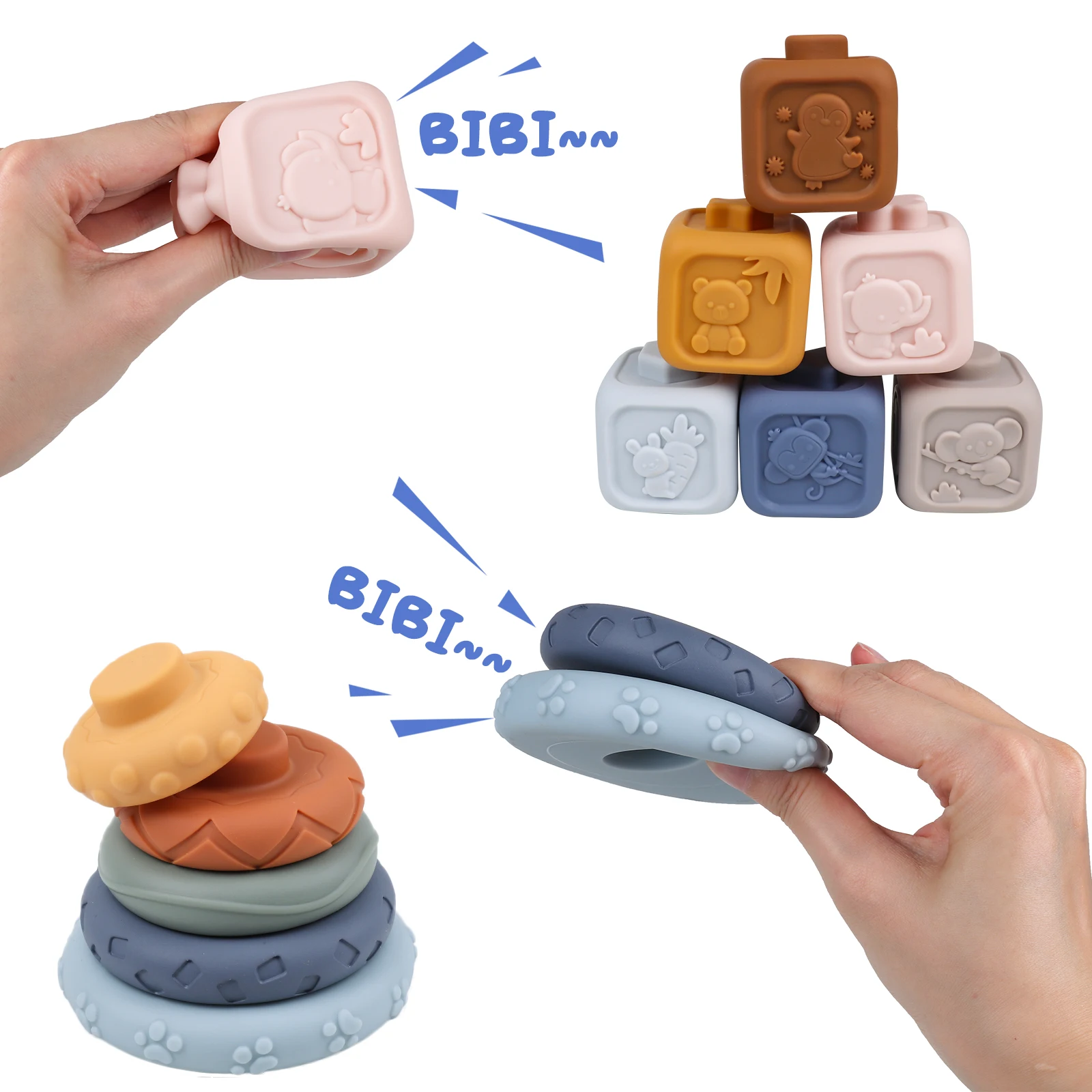 13pcs/set 2 in 1 Stacks of Circles And Blocks Baby Stacking and Nesting Soft Building Blocks Squeeze Toy, Baby Teething Toy