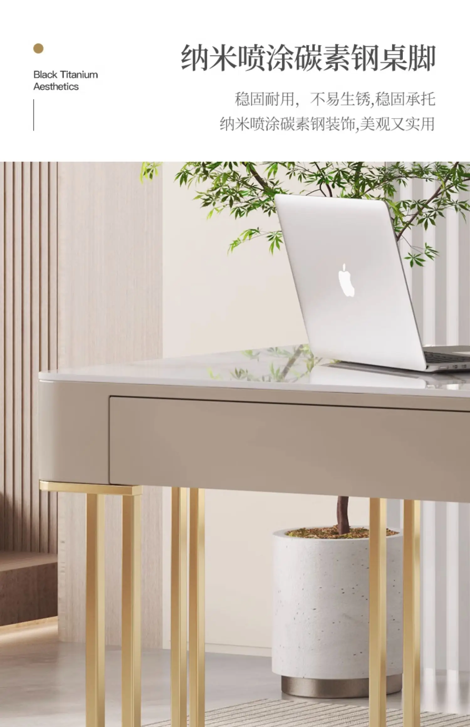 Italian Style Glossy Rock Slab Office Desk Designer Nordic Light Luxury Office Desk Simple Modern Writing Desk Luxury Furniture