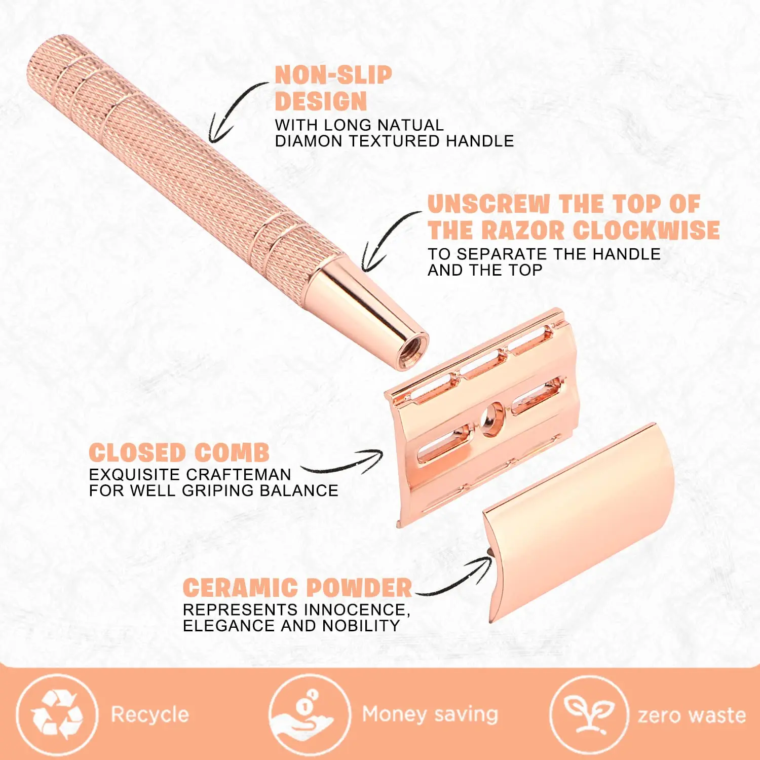 Double Edge Safety Razor for Women, with 10 pcs Safety Razor Blades Single Blade Razor Reusable Travel Essentials Women Razor 2