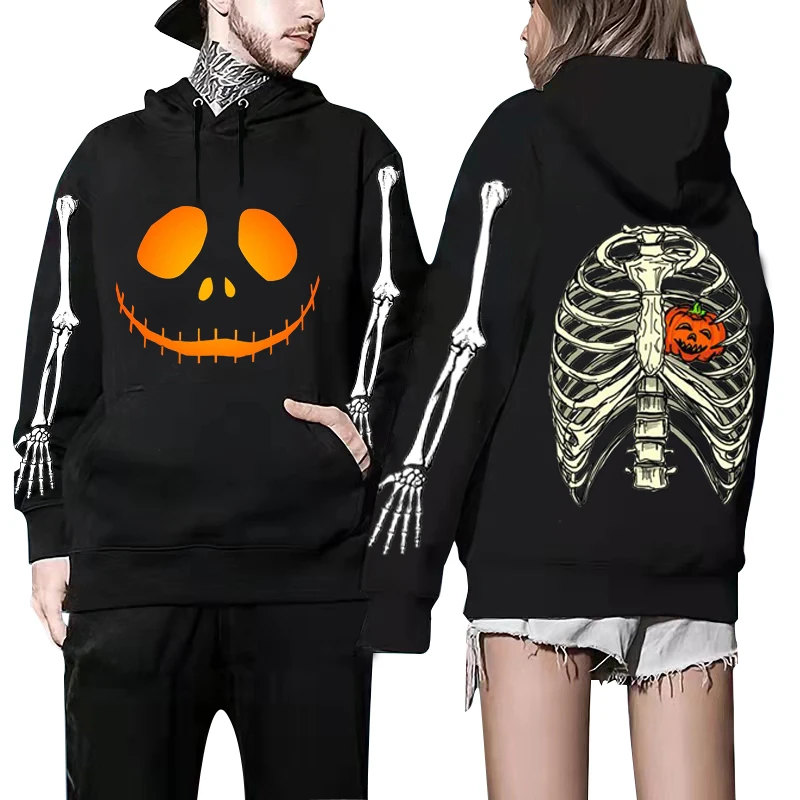 

Horror Halloween Anime Cartoon High Street Streetwear Unisex Hoodie Funny Cosplay Skeleton Pumpkin Hip Hop Street Sweatshirt