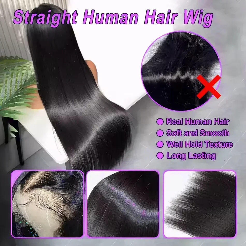 250 Density Human Hair 13x4 Bone Straight HD Lace Front Wig 30 40 Inch 13x6 Lace Frontal Wigs 5x5 Glueless Clourse Wear Go Black 2
