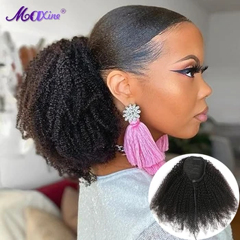 Maxine Afro Kinky Curly Drawstring Ponytail Hair Extensions Indian 100% Remy Human Hair Afro Curly Clip in Human Hair Extensions