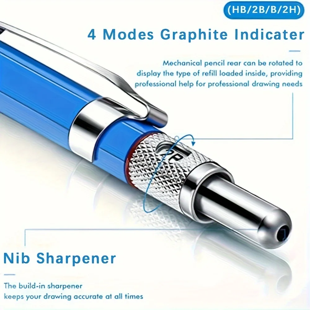 0.5 0.7mm Metal Mechanical Pencil Set With Lead Art Drawing Painting Automatic Pencil School Office Writing Supplies Stationery 2