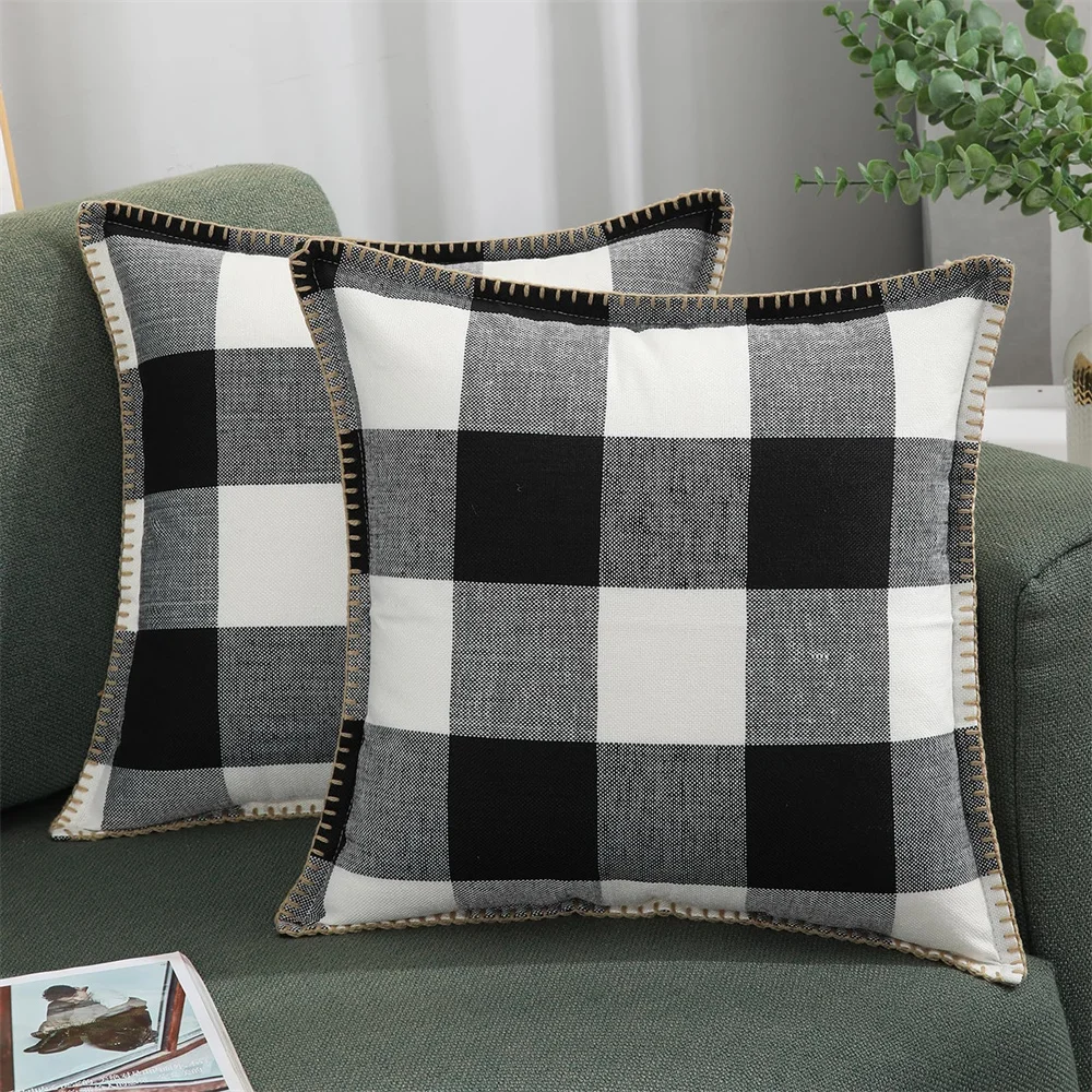 

Olanly Plaid Pillow Cover 50x50cm Linen Decorative Cushion Cover For Sofa Couch Throw Pillowcase Home Decor Pillow Case 45x45