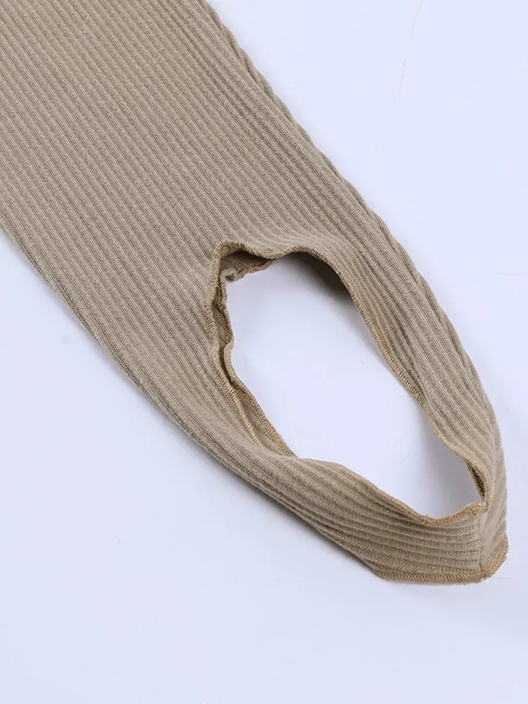 Women Ribbed Knit Leggings Fashion Beige High Waist Cotton Fitness Basic Pants Female Casual All-Match Stretch Skinny Leggings