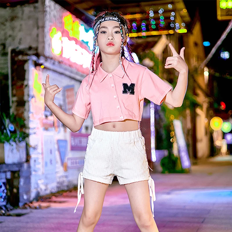 

Tops White Shorts Outfit Cheerleader Wear Festival Clothing Jazz Dancing Clothes Summer Hip Hop Dance Stage Costume Crop
