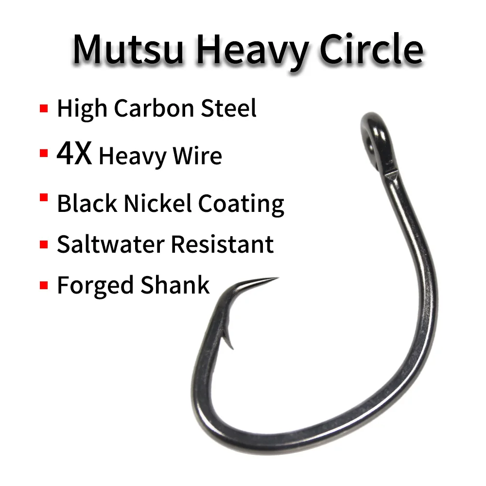 Elllv 4X Heavy Mutsu Circle Super Strong Saltwater Boat Fishing Trolling Hook Offset 5/0 - 16/0 for Grouper Snapper Tuna Shark