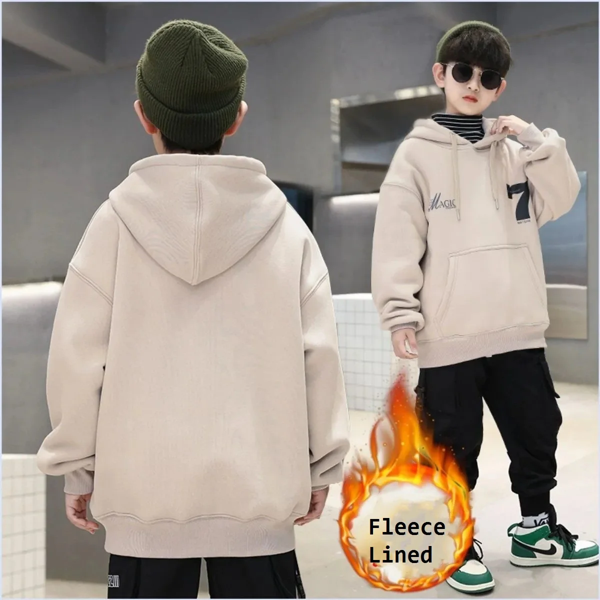 남아용 따뜻한 면 플리스 안감 알파벳 맨투맨 재킷, 학교 어린이 트랙 풀오버 코트, 어린이 작업용 점퍼, 7-16 세 겨울