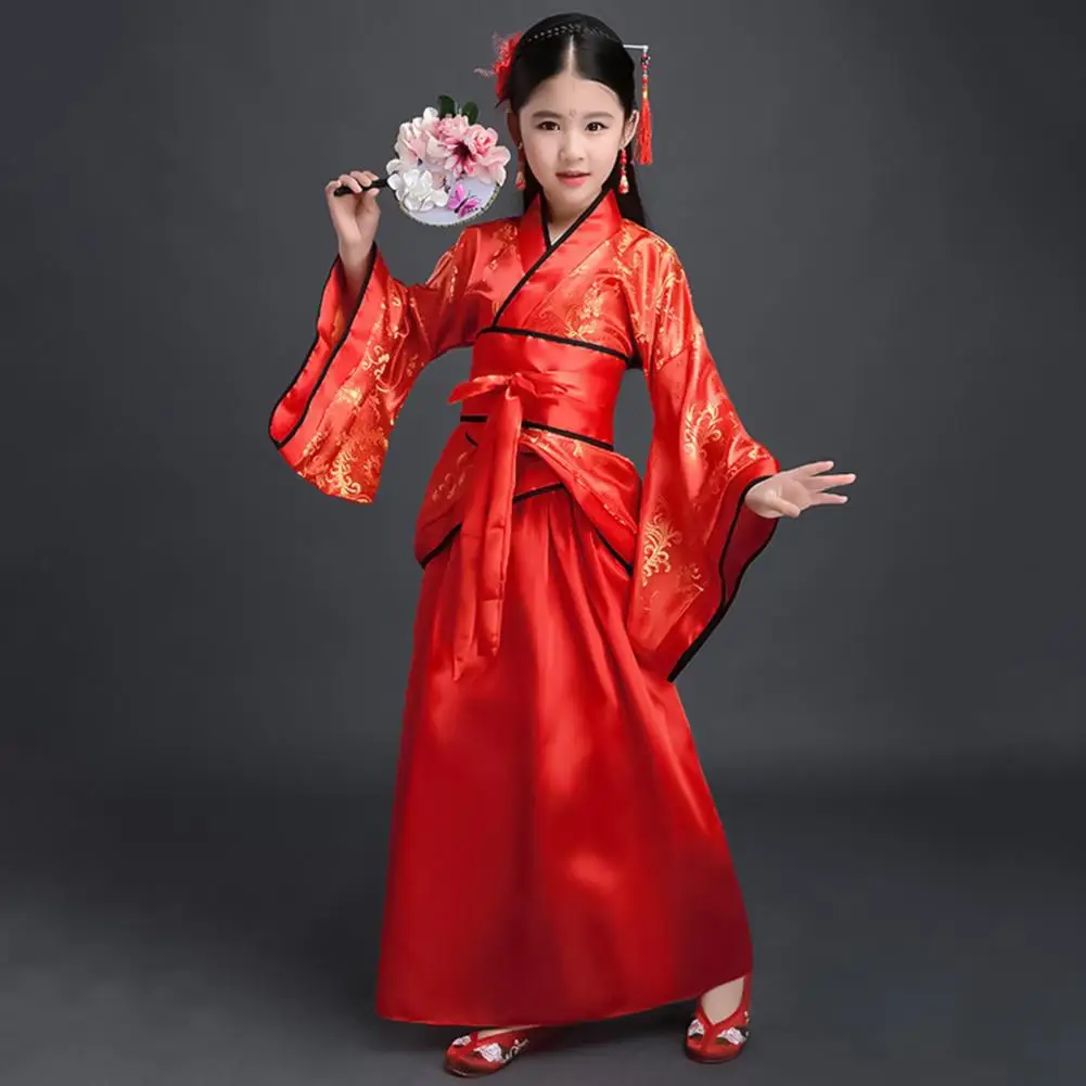 

Cosplay Costume Traditional Chinese Hanfu Dress for Kids Adjustable Belt Long Sleeve Stage Performance Costume with Cloak Party