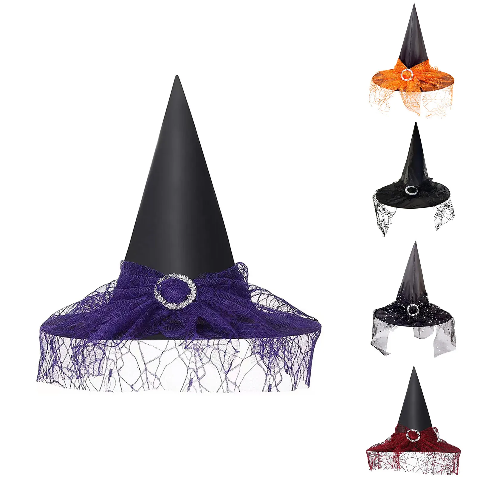 Halloween Witch Hats Lace Veils Cosplay Costume Accessories Party Supplies For Adults Kids