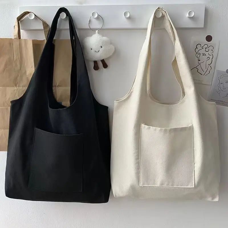 2024 Shopping Bag Women Bag Pure Color Series Beige Reusable Harajuku Commuter Simple Large Capacity Fashion Tote Bag