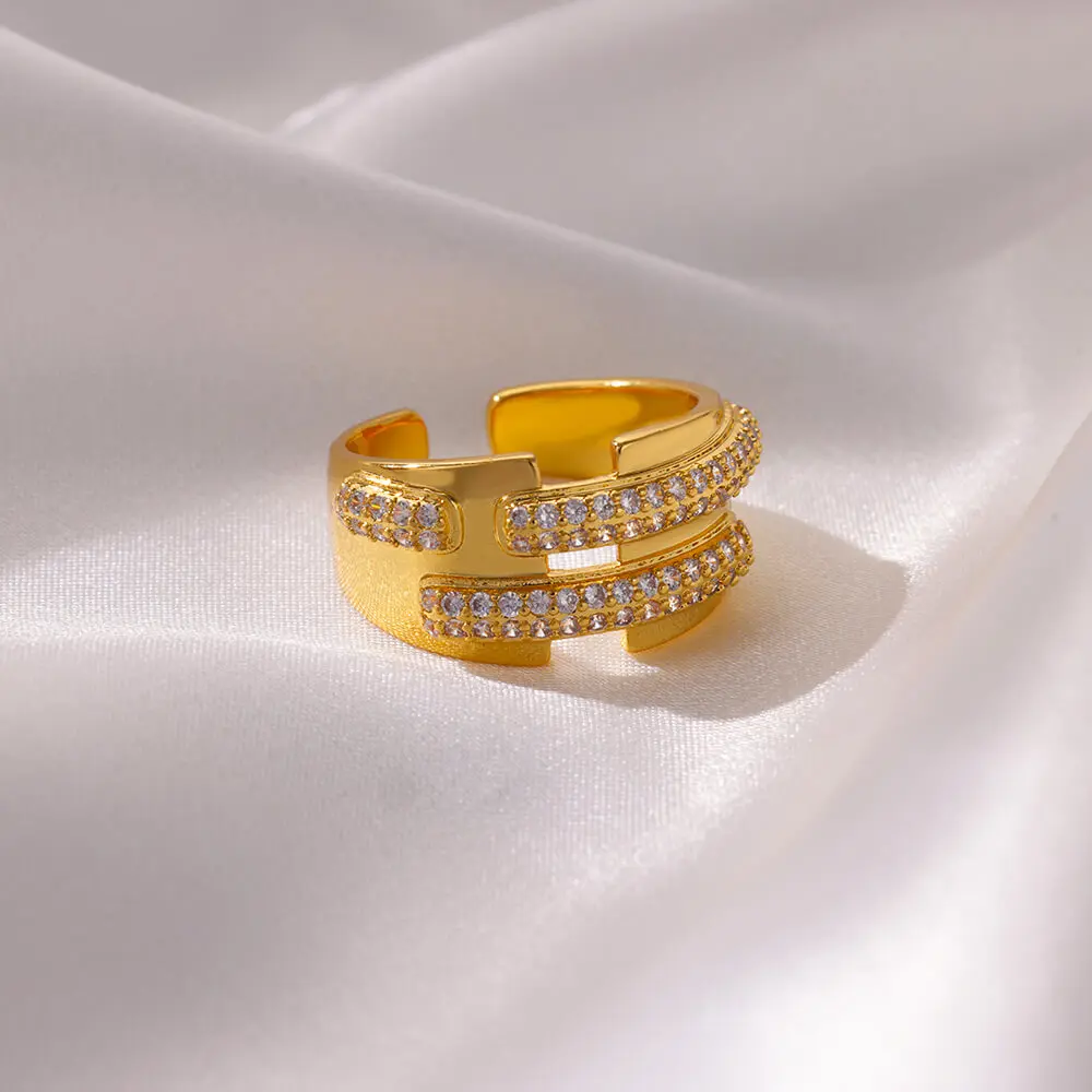Zircon Stainless Steel Gold Wedding Ring Women