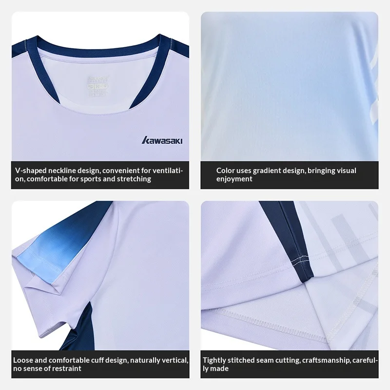 Kawasaki Women T-shirts Wear Soft Quick Drying Women's T-shirt Short-sleeved T-shirt Shorts Badminton Wear Uniforms Competition