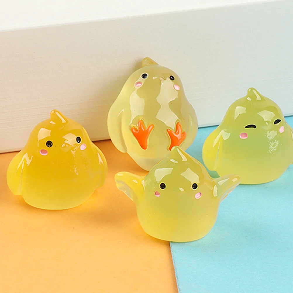 

16 Pcs DIY Accessories Tabletop Decor Glow The Dark Figures Resin Small Chicken Model