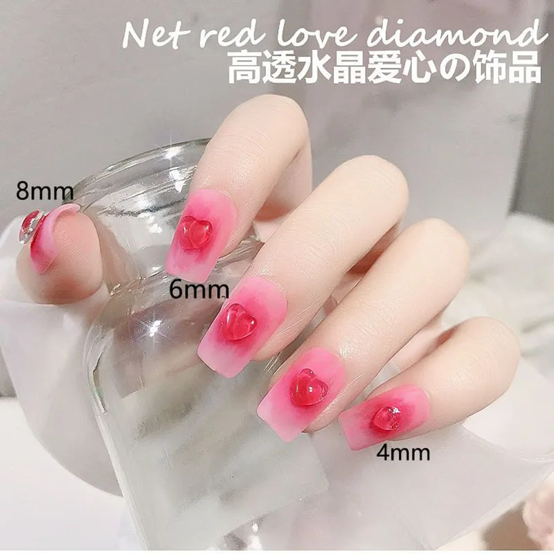 

90Pcs Luxury Japan Korea 3D Heart Nail Art Decals Charms 4/6/8Mm Clear DIY Transparent Rhinestones