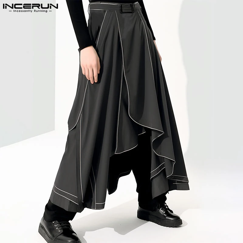 

Юбка INCERUN Мужская ассиметричная, свободные джоггеры, индивидуальные однотонные повседневные брюки, уличная мода, 2024
