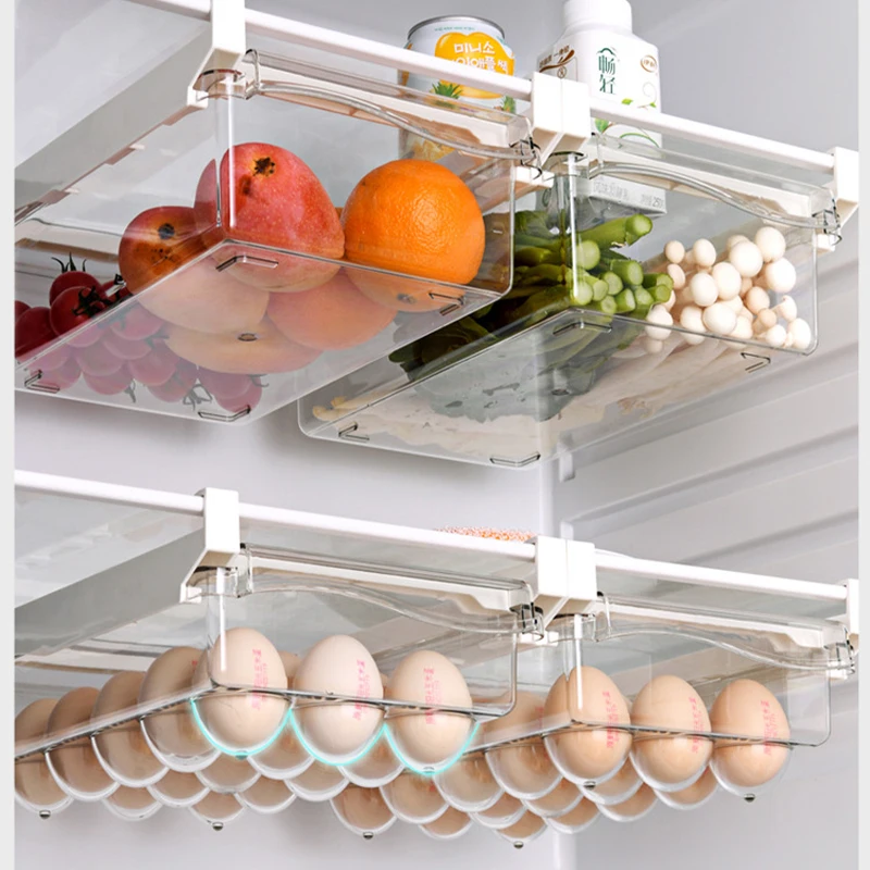 Kitchen Fruit Food Storage Box Plastic Clear Fridge Organizer Slide Under Shelf Drawer Boxes Rack Holder Refrigerator Accessorie 3