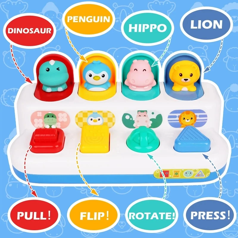 Interactive Pop Up Animals Toys Switch Box Montessori Cause and Effect Toys for Toddlers 6-18 Months Button Box Develop Games 4