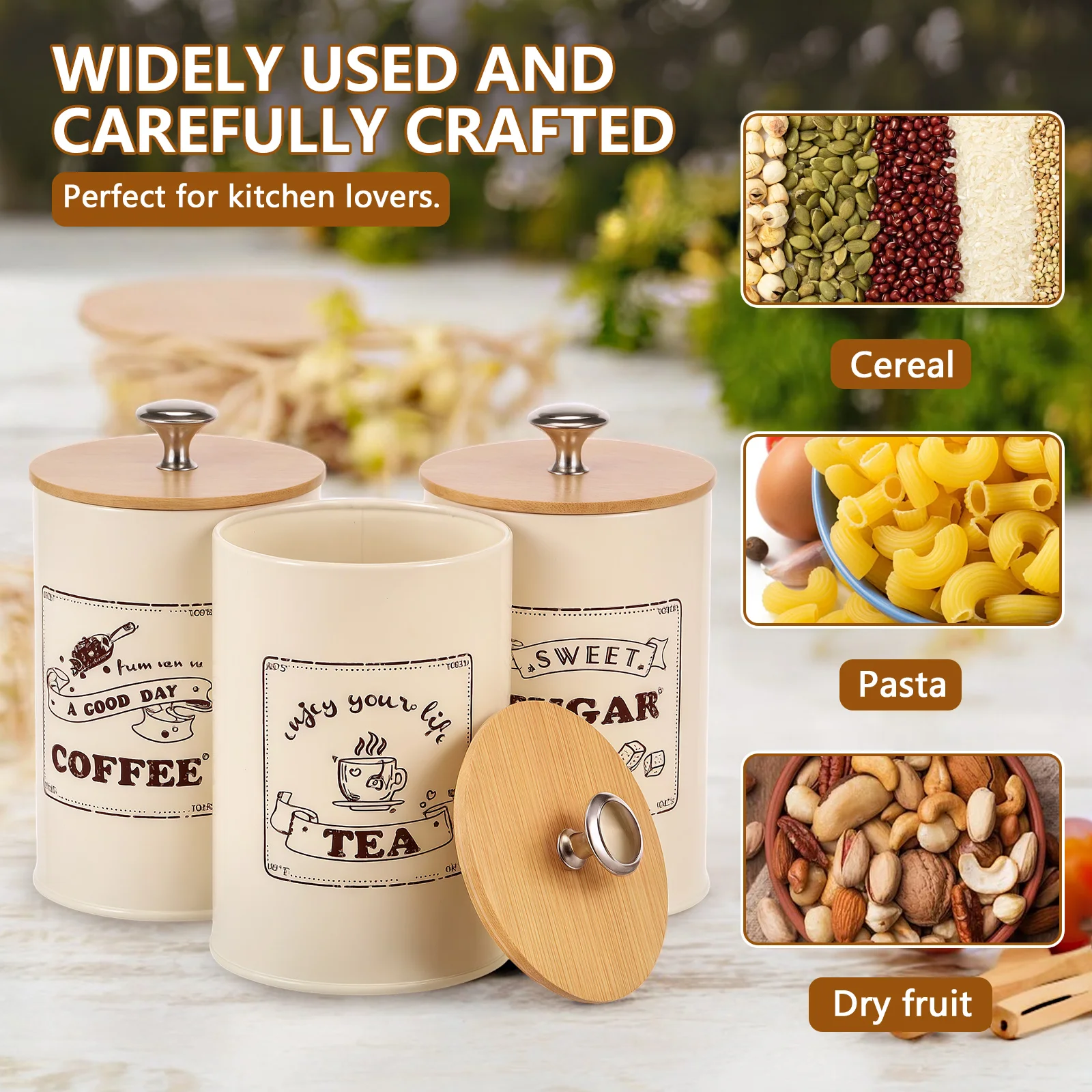 Coffee Bean Storage Airtight Containers for Food Conteiners Simple Style Bamboo Cover Iron Art Tea Can Sugar Bowl Kitchen Items 4