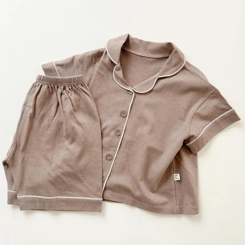 

Summer Short Sleeve Shorts Suit Two-piece Set Unisex Kids Clothing Suit Baby Boys And Girls Pajamas Solid Children's Clothes