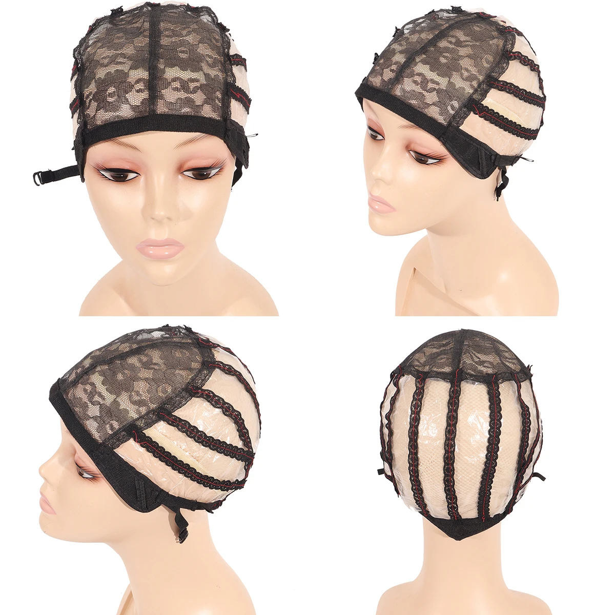 5Pcs/lot Wig Caps for Making Wigs Black Plastic Wig Cap with Adjustable Strap for Women Hairnets Cover PVC Paper DIY