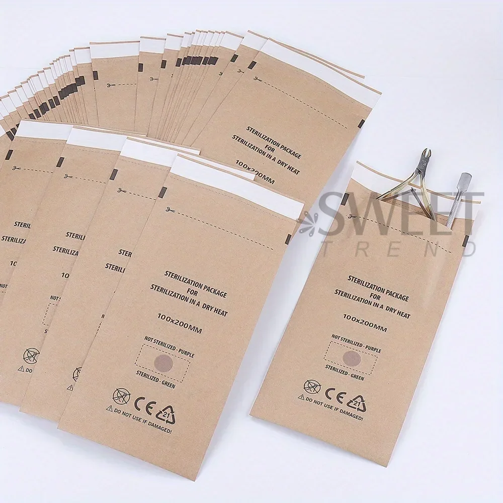 50/100pcs Disposable Kraft Self-Sealing Sterilization Bags Empty Sterilizing Manicure Pouches Cleaning Nail Care Supplies Tools