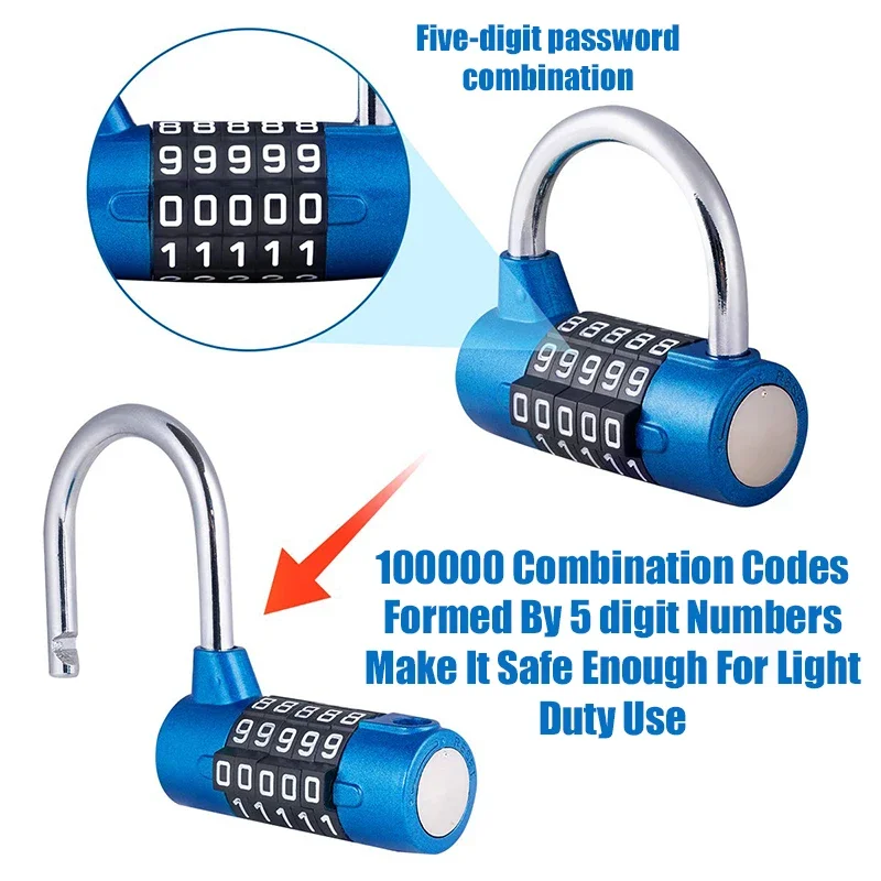Combination Door Lock 5 Digital Password Zinc Alloy Motorcycle Padlock for Locker Room Cabinet Student Drawer Bike Bolt