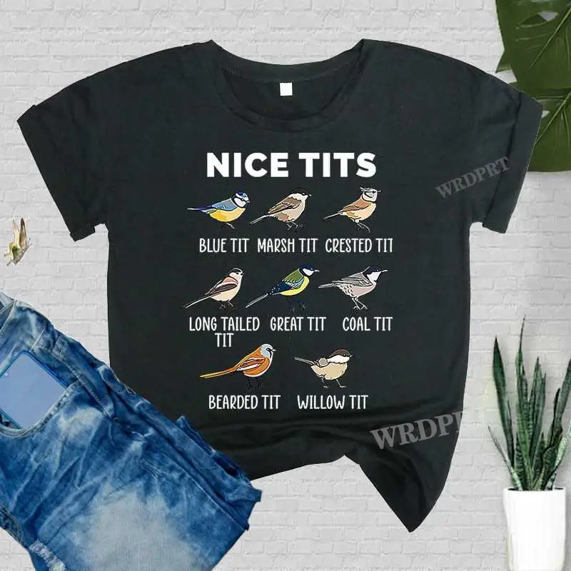 

Nice Birds Print T Shirt Fans Summer Casual Short Sleeve Tee Cute Loose Plus Size T Shirts New Tees