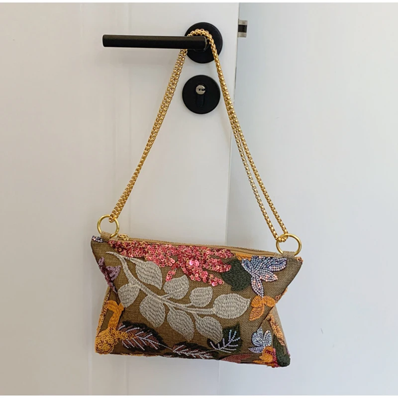 Ethnische Stil Designer Neue Pailletten Damen Clutch Tasche Abendtasche Gestickte Umhängetasche Messenger Bag Sommer Kette Umschlag Tasche – Detail 7