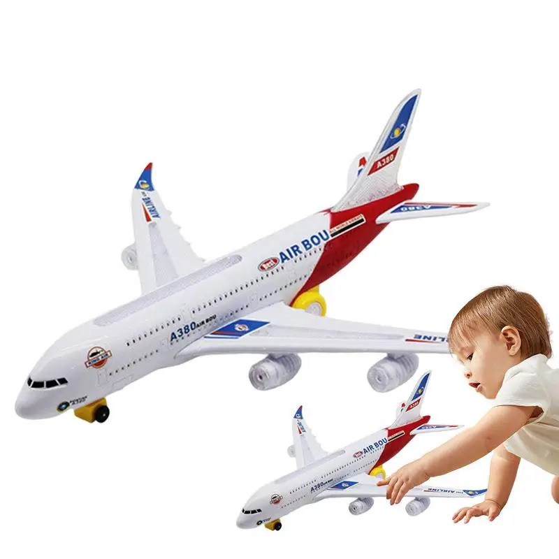 Airplane Toys For Kids Electric A380 Detachable Plane Toys With LED Flashing Light Music Bump And Go Electric Model Plane