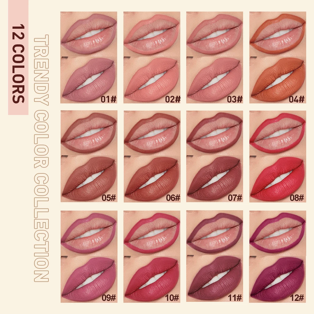 QIBEST 2pcs Lipstick Lipliner Pen Set Matte Velvet Lip Liner Pencil Contour Makeup Sexy Red Lip Stick Long Lasting Cosmetics 2