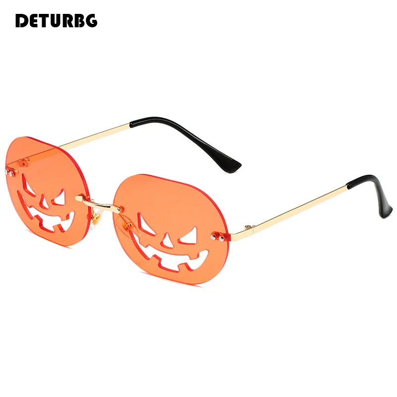 

Retro Trend Rimless Pumpkin Oval Sunglasses for Halloween Women/Men Gradient Prom Party Funny Sun Glasses Shades UV400 SG138