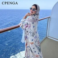 Eid Women Abaya Flower Print Open Cardigan Scarf Beach Women Cardigan Dress Muslim Long Sleeve Jalabiya Ramadan Abayas Kaftan 1