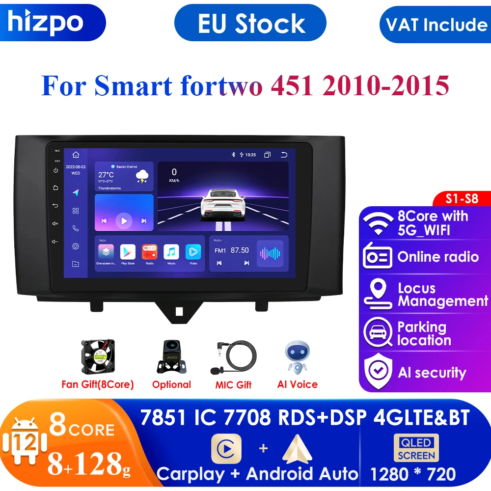 7862 Ai Intelligent Screen 2Din Android Car Radio Lettore Video Multimediale Per Smart Fortwo 2011-2015 Gps Nav Carplay Auto 4G Rds