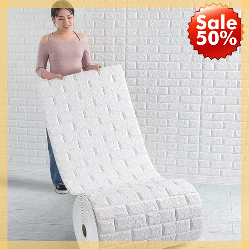 3D Soft Foam Brick Wallpaper Sticker Roll 2 metre DIY Self Adhesive Living Room Home Kitchen Bathroom Decorative Wall Paper