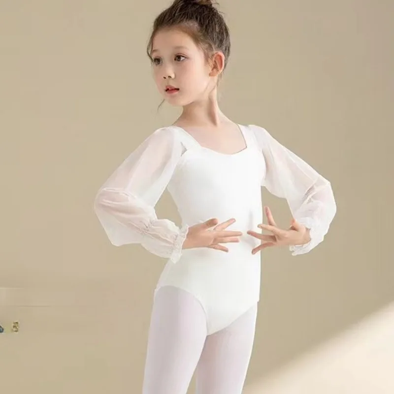 Spring Cute Child Baby Ballet Long Sleeve Leotard Dancewear Mesh Sleeve ...