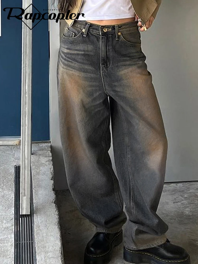Rapcopter y2k 지퍼 버튼 청바지, 고민 워싱 엄마 청바지, 한국 레트로 바지, 스트리트웨어 패션 포켓 조거, 신제품 