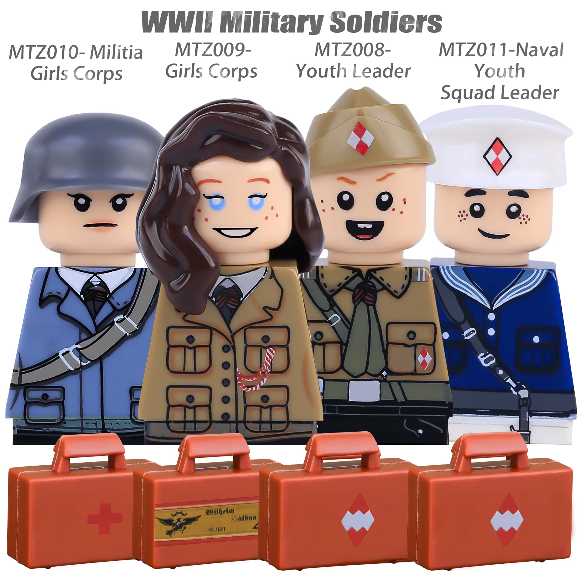 WW2 Military Camouflage Soldiers Building Set with Weapons and Helmets