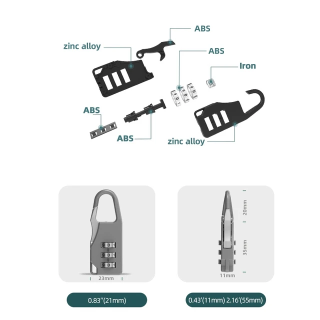 3 Digits Multi-Color Mini Password Code Combination Padlock Suitcase For Luggage Travel Smart Lock Keyed Anti-thieft Door Lock 3