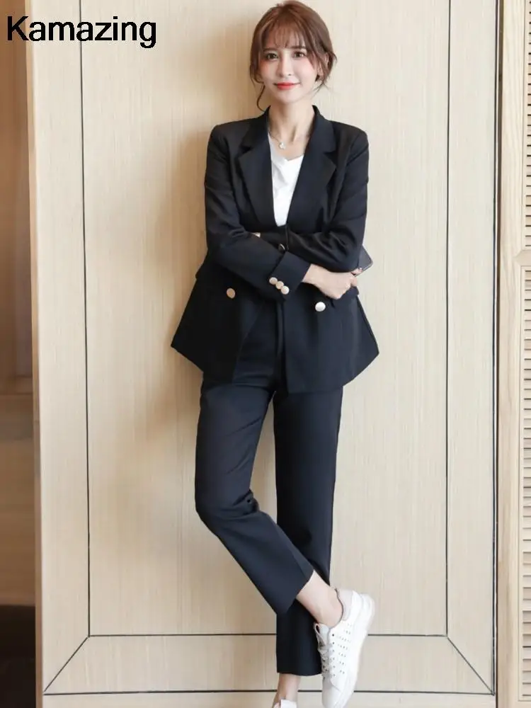 

Spring New Office Lady Formal Business 2 Piece Set Women Elegant Vintage Solid Blazer Pantsuits Workwear Female Casual Clothing