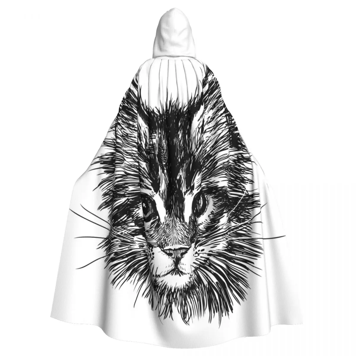 

Unisex Adult Black Cat Head Drawing Cloak with Hood Long Witch Costume Cosplay