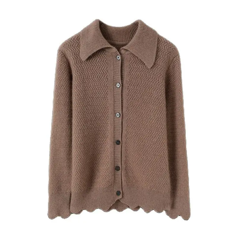 여성용 라펠 자카드 스웨터, 순수 밍크 캐시미어 니트 가디건, 루즈 라지 사이즈, 여성 의류 패션, 가을 핫 셀러 코트 탑