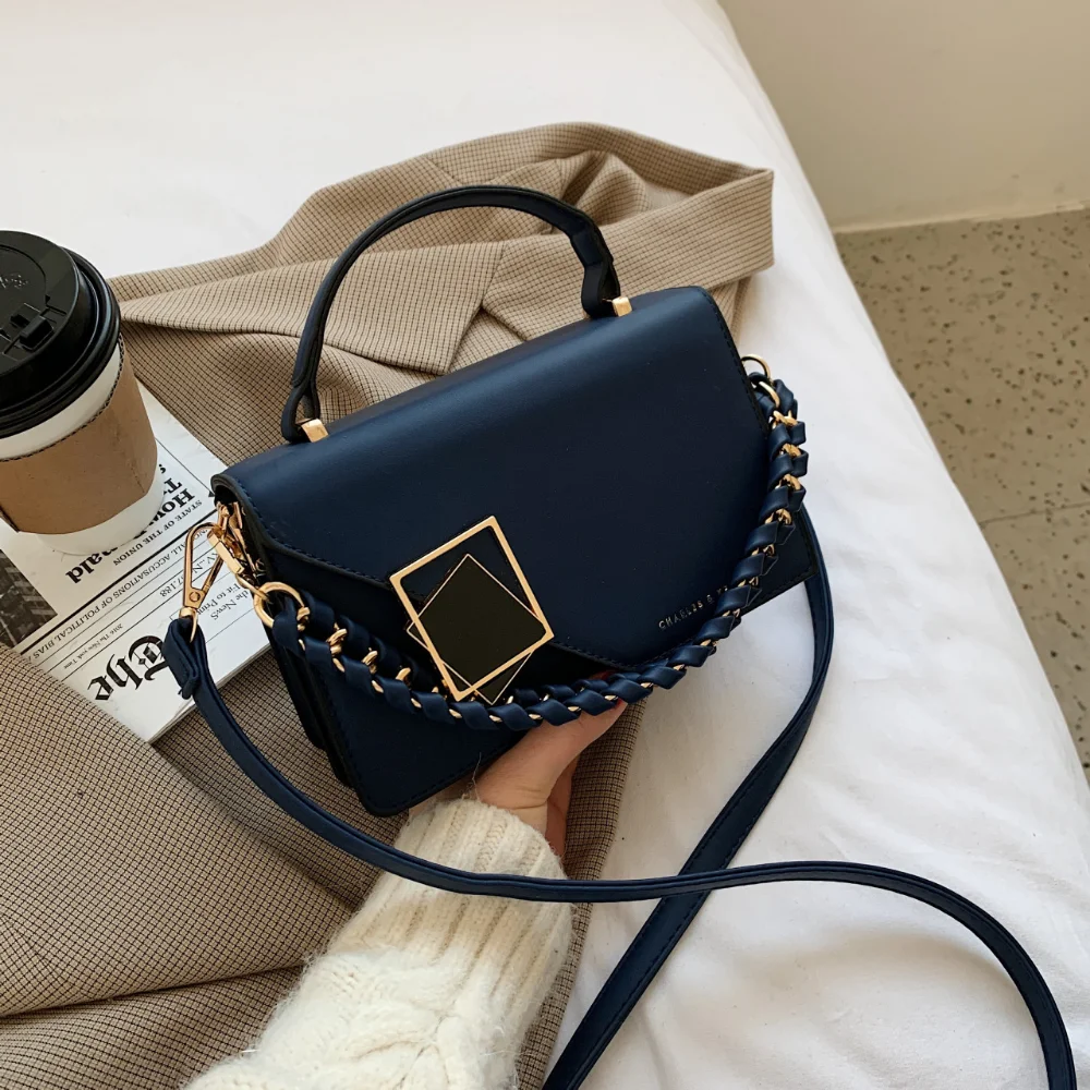 

Trend Line Texture Niche Female Bag Personality Small Square Buckle Hand Bill of Lading Shoulder Crossbody Bag Small Square Bag