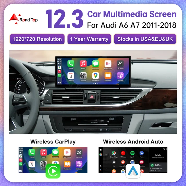 Autoradio multimédia stéréo pour Audi A6 C6 C7 A7 2011-2018 sans fil CarPlay GPS Navi lecteur Radio Bluetooth 12.3 "écran tactile 1
