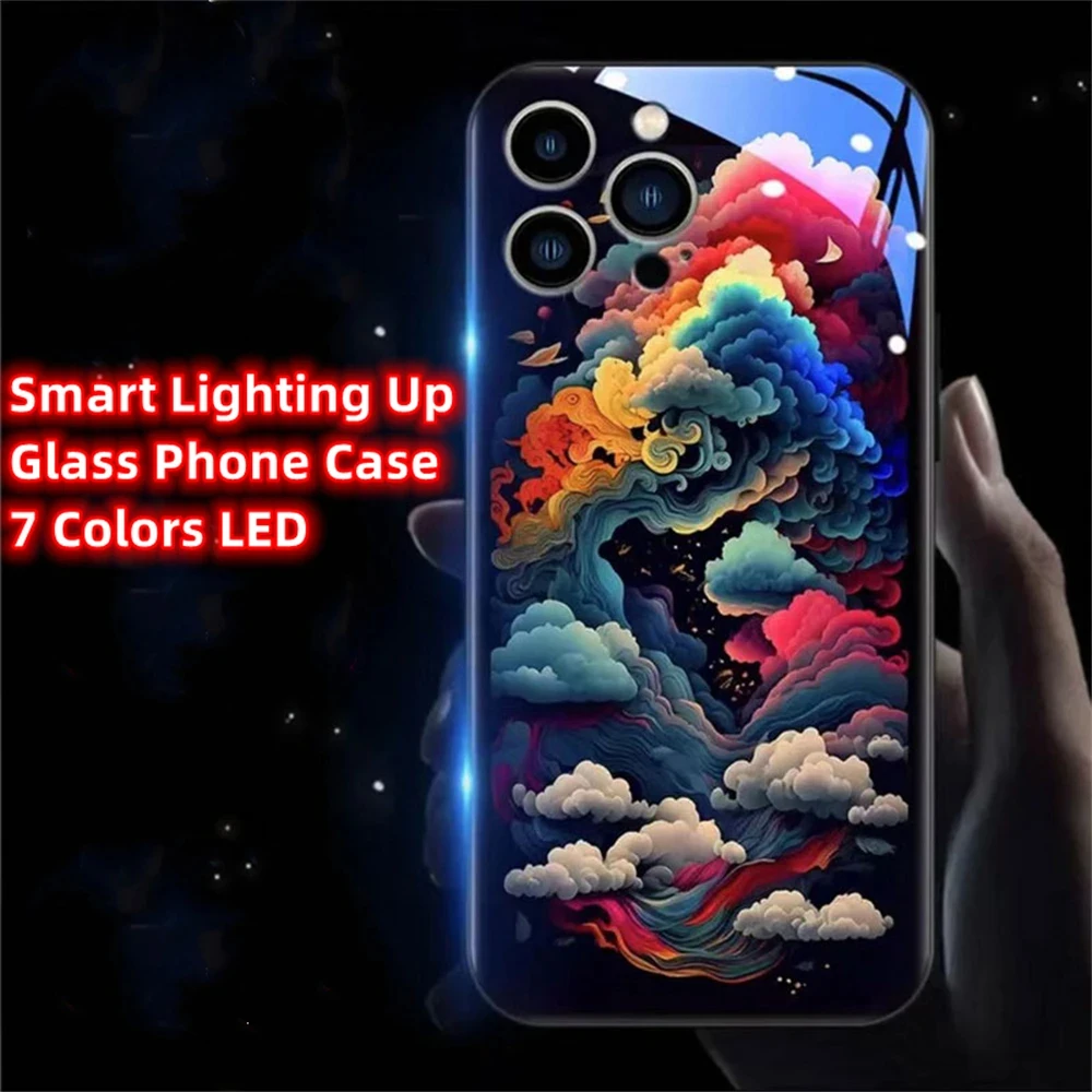 

2024 Glowing Colored Polar Cloud Smart LED Light Up Glass case For VIVO IQOO 12 11 10 9 8 Pro X100 X90 X80 X70 X60 X50 Pro Plus