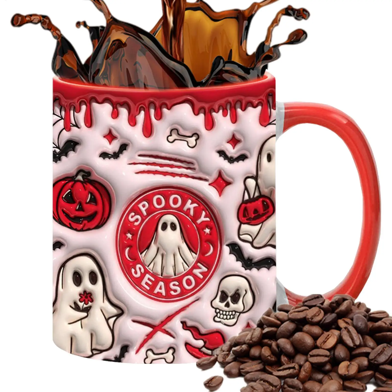 Creative Ghost Drinking Cup 3D Milk Mug with Handle Ceramic Tea Mug 350ml Spooky Espresso Cup for Coffee Tea Milk Beverages